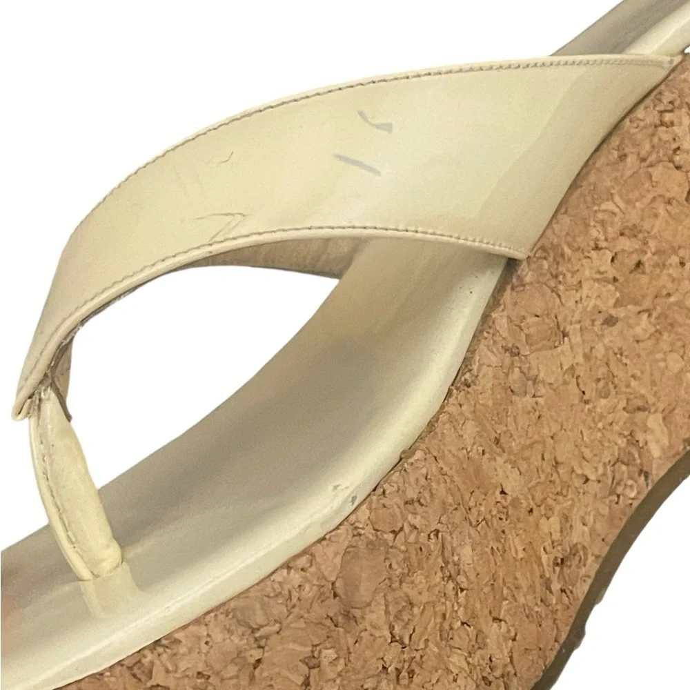 JIMMY CHOO Open Toe Platform Wedge Sandals Leather‎ Cork Size 7/ 37